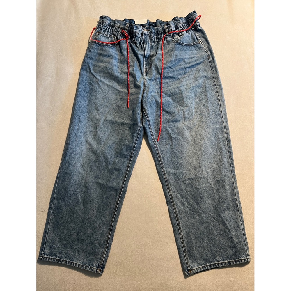 KBD by Kahlana Barrel Leg Jeans Womens 18 Blue Paperbag Waist Highest Rise New